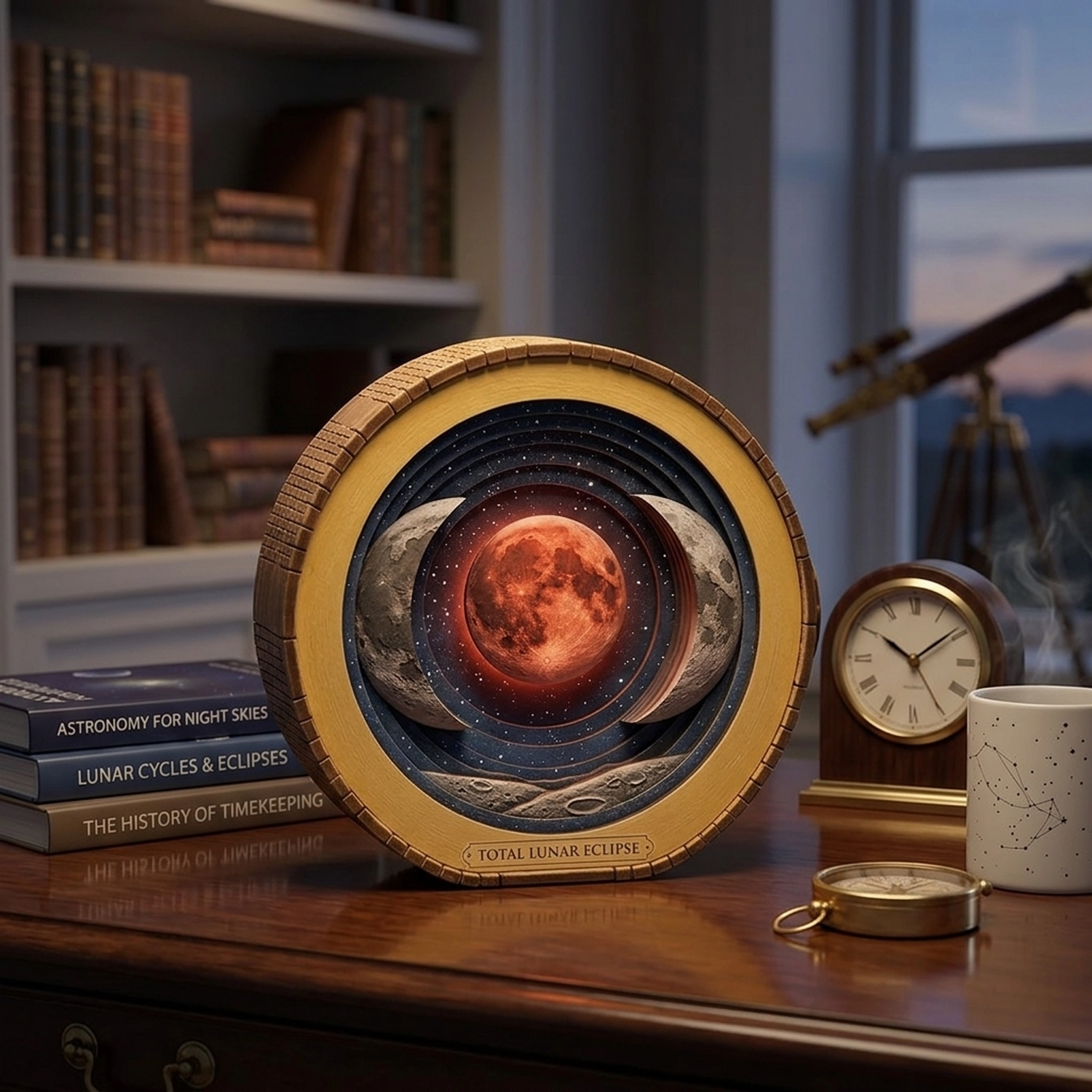 Wooden Lunar Eclipse Night Light Celestial Shape Modern Bedroom Accent Light