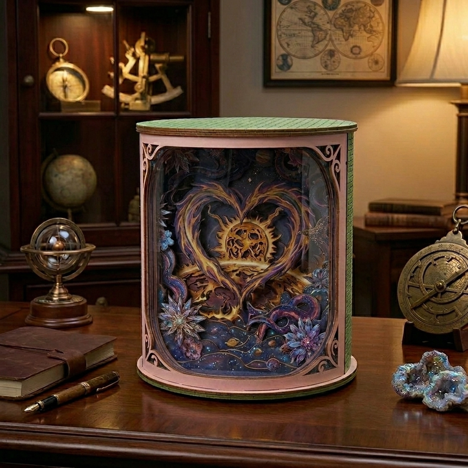 Wooden Solar Storm Night Light Cosmic Flare Shape Unique Nightstand Lamp