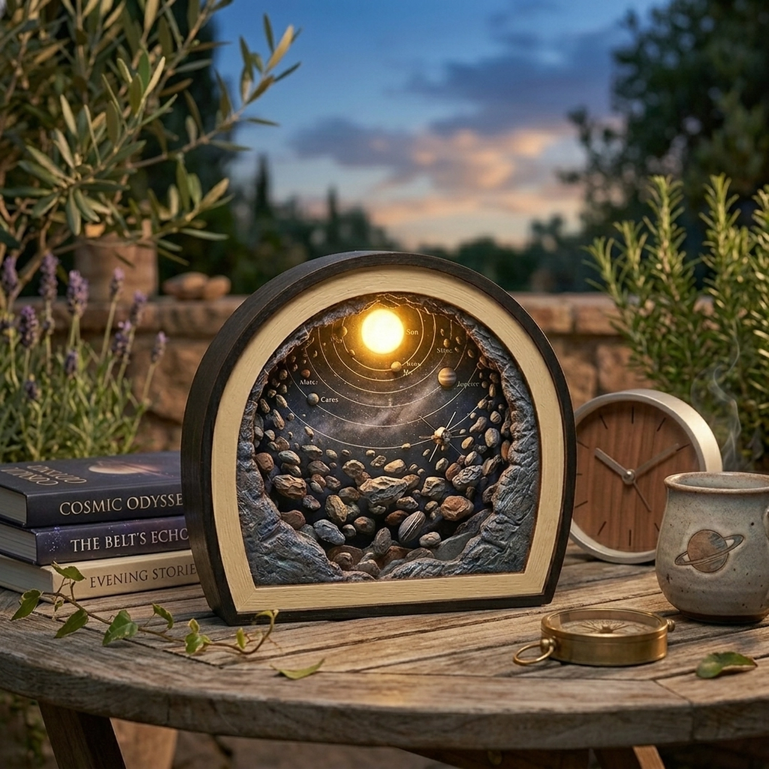 Wooden Asteroid Belt Night Light Celestial Ring Shape Unique Nightstand Lamp