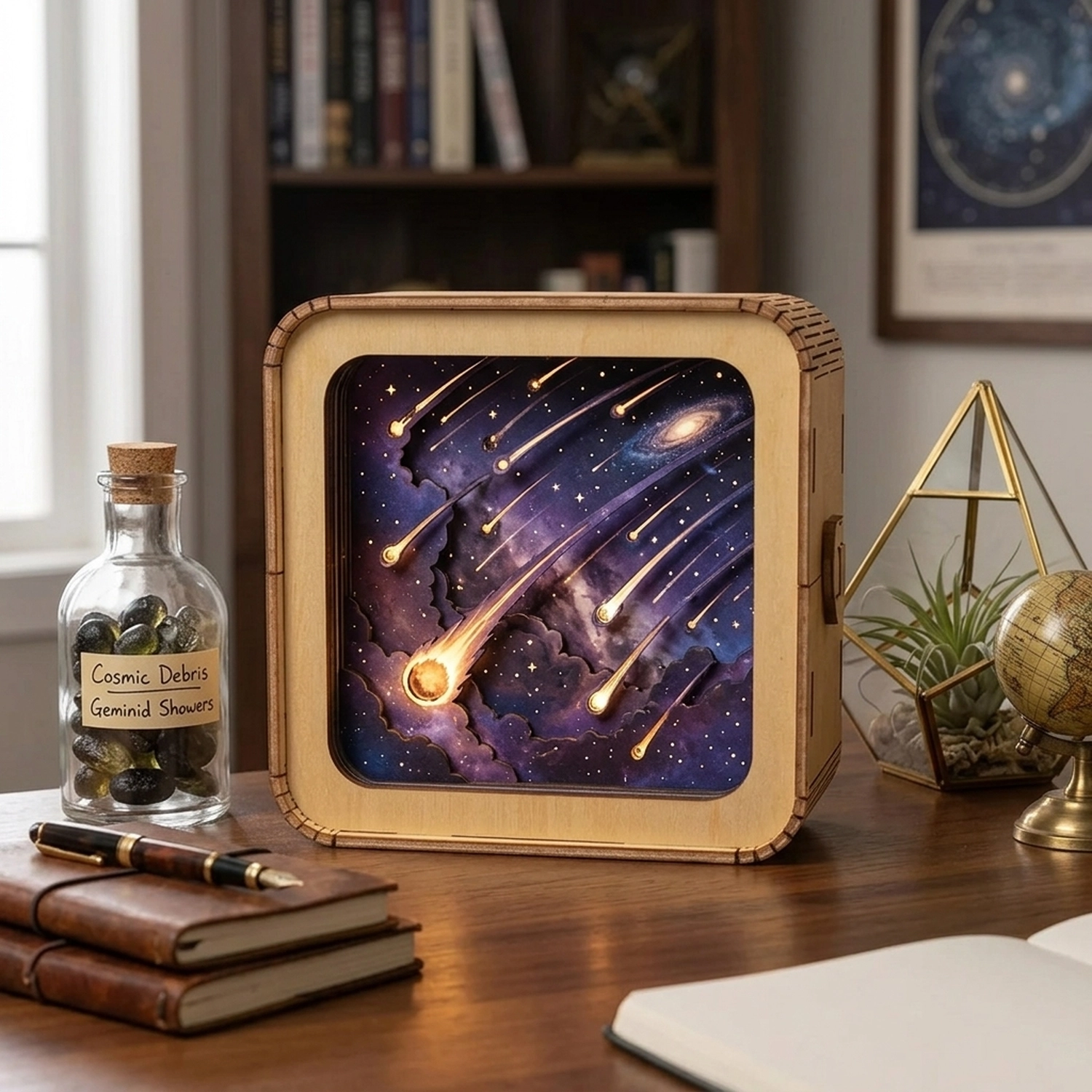Wooden Meteor Shower Night Light Shooting Star Silhouette Unique Desk Lamp