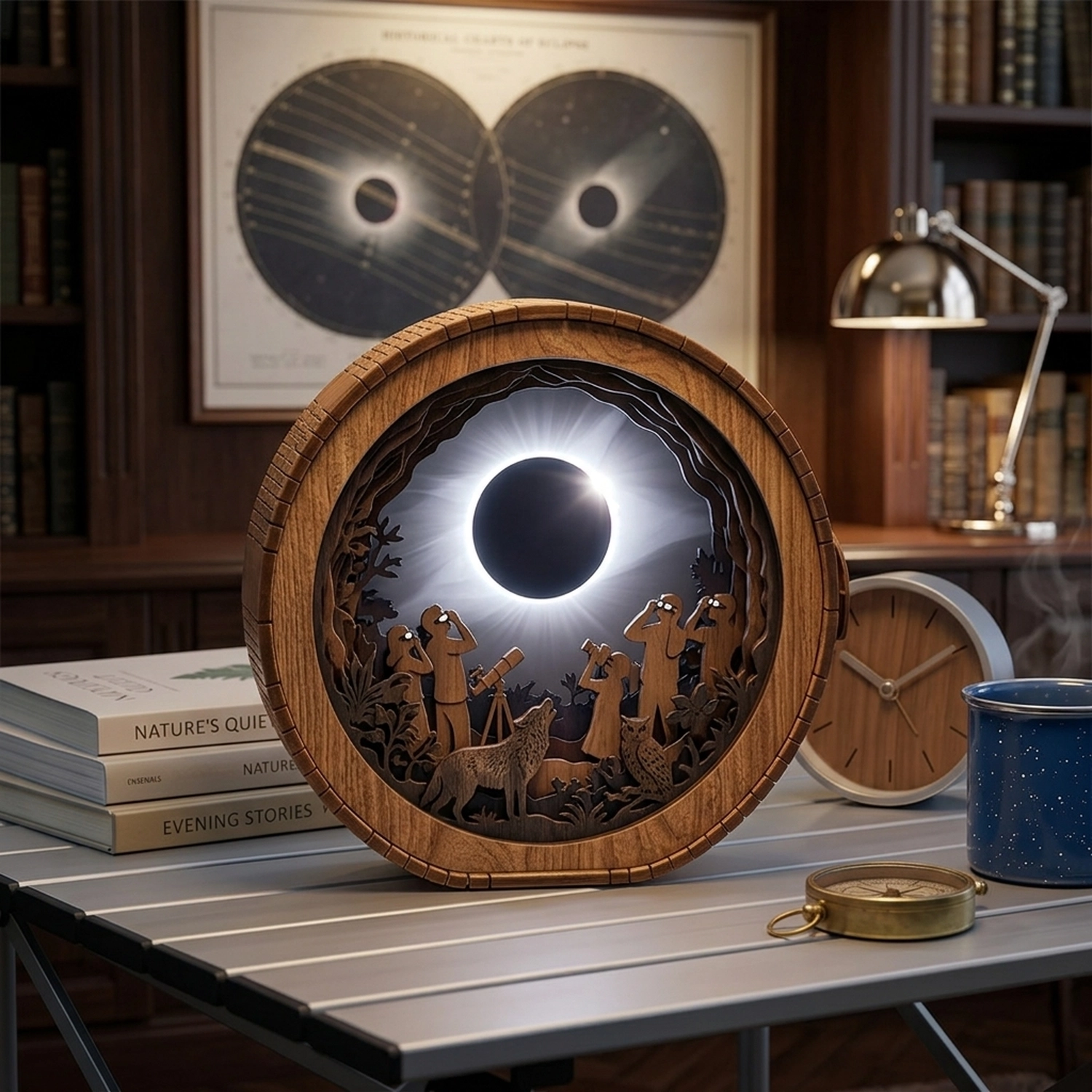 Wooden Solar Eclipse Night Light Cosmic Silhouette Decorative Bedside Lamp