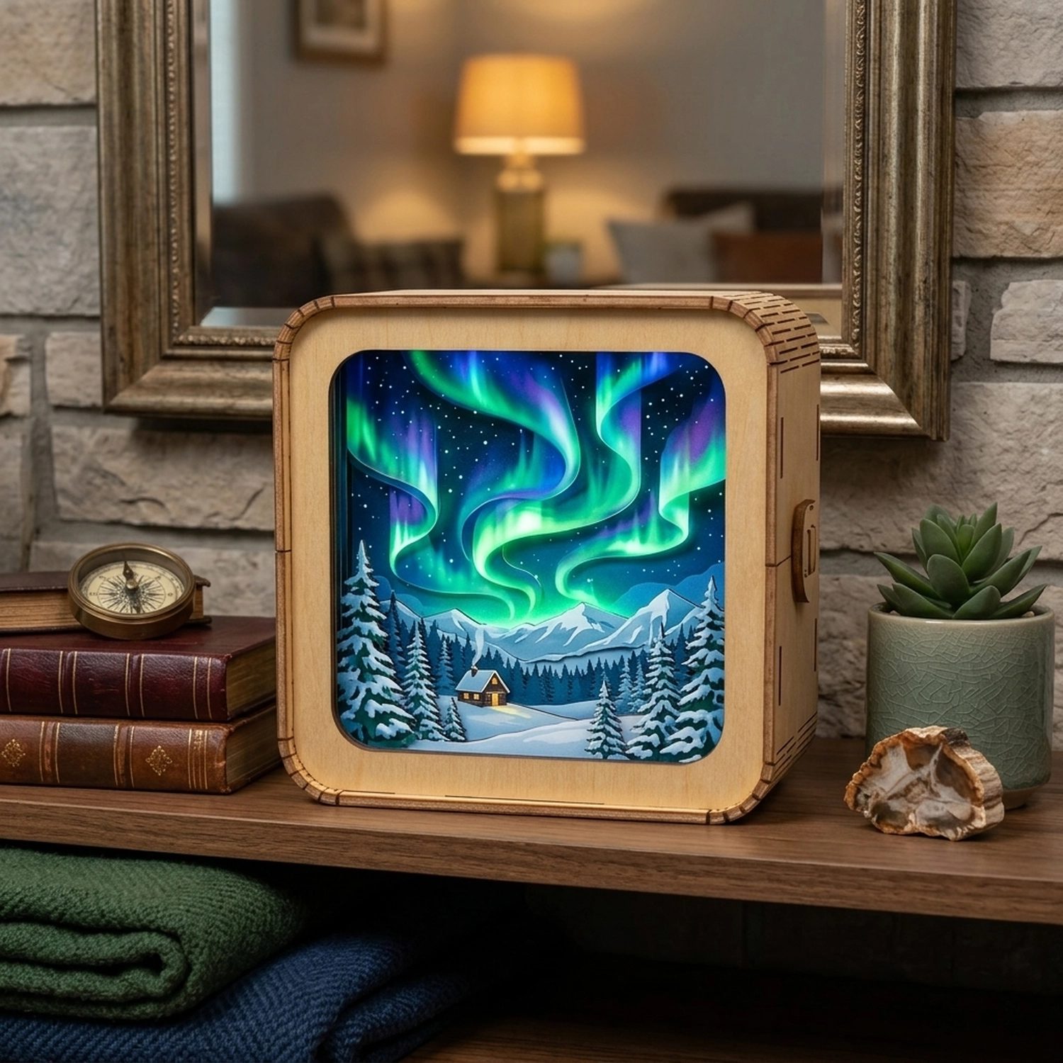 Wooden Aurora Night Light Northern Lights Silhouette Artistic Accent Lighting